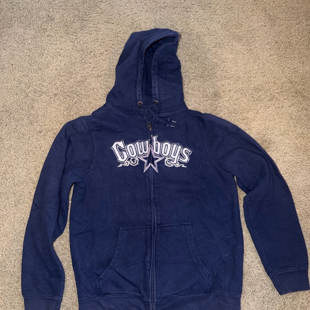 1990s VintageDallas Cowboys Navy Zip-Up Hoodie Women Size Small